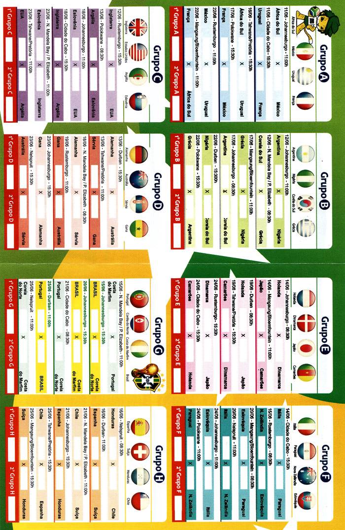 Tabela completa da Copa do Mundo de 2010